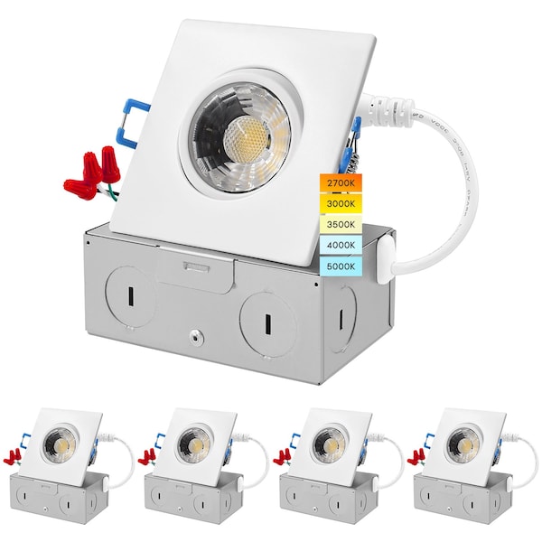 Luxrite 3 Inch Square Gimbal LED Recessed Downlights 5CCT 2700K-5000K 8W 600LM Dimmable Damp Rated, 4PK LR23222-4PK - main